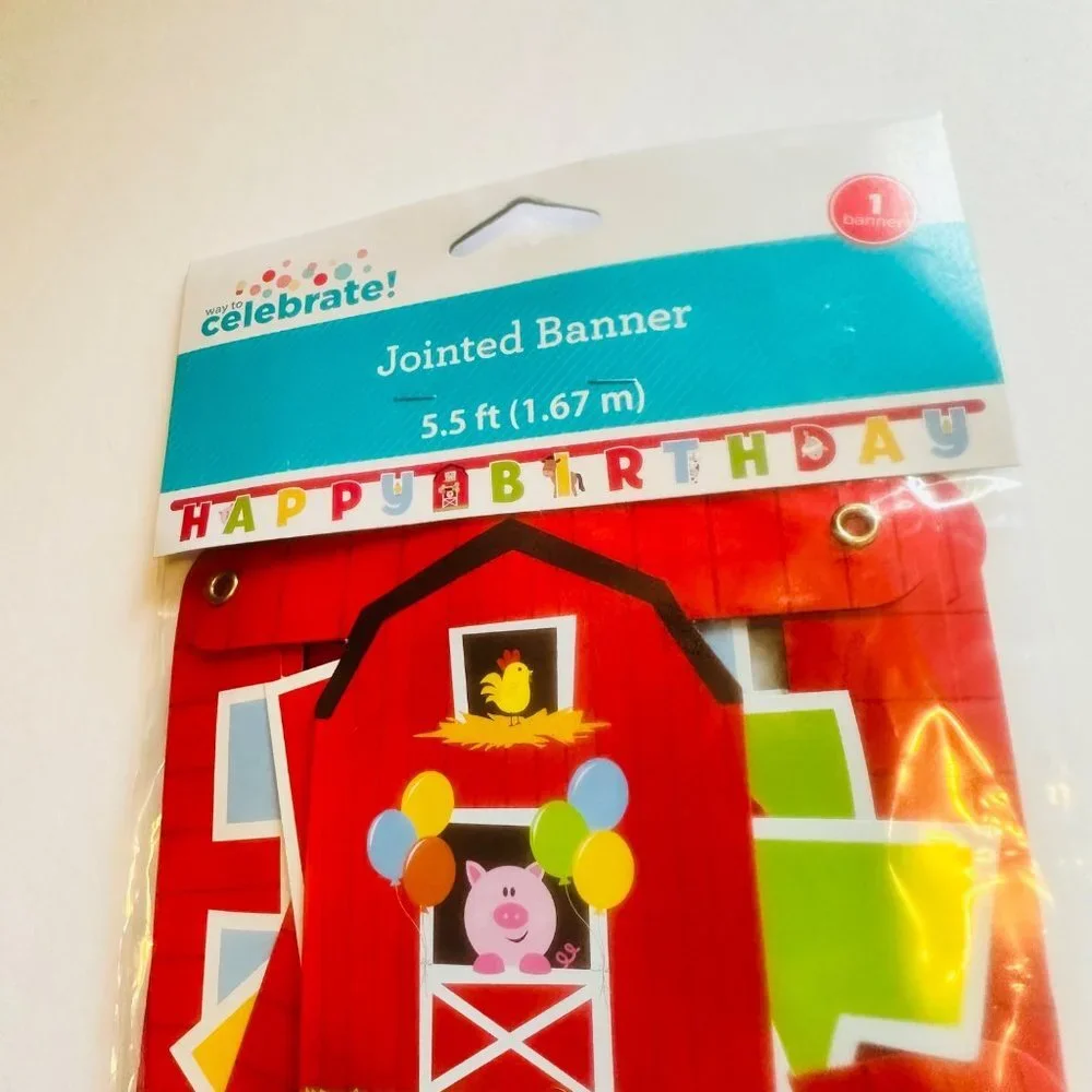 Walmart Celebrate! Jointed Farm Animals Barn Party Happy Birthday Banner 5.5'‎